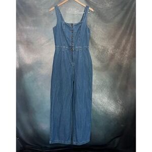 Sincerely Jules Womens Blue Denim Button Front Wide Leg Jumpsuit Size Large
